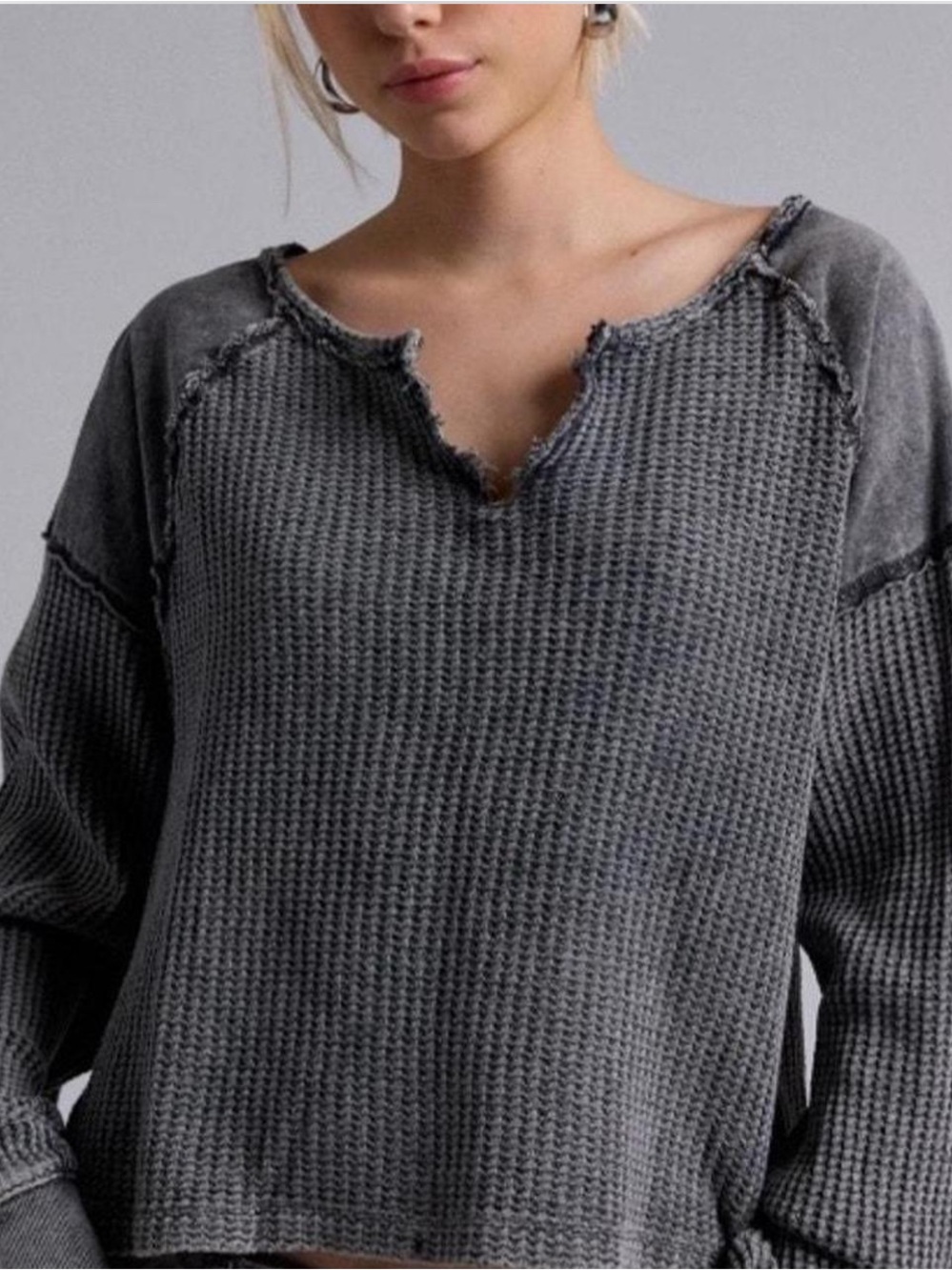 Womens BDG gray/light black thermal waffle knit top from Urban Outfitters size S